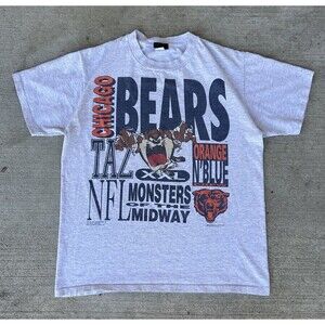 Vintage 90s Looney Tunes Chicago Bears Taz Shirt Size Large Grey/Navy/Orange